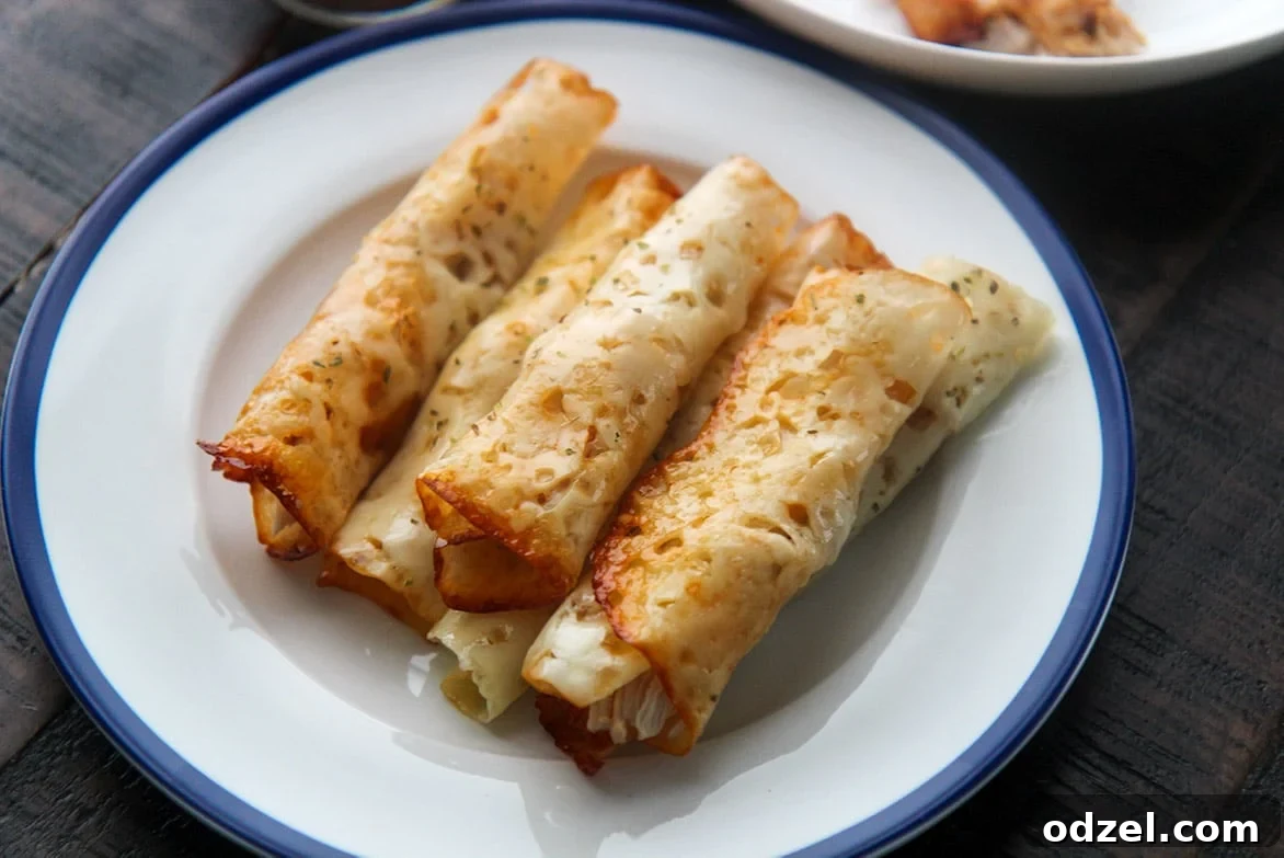 A serving of crispy, golden-brown keto Cajun chicken taquitos presented on a clean white plate, ready to be enjoyed as a satisfying snack or meal.