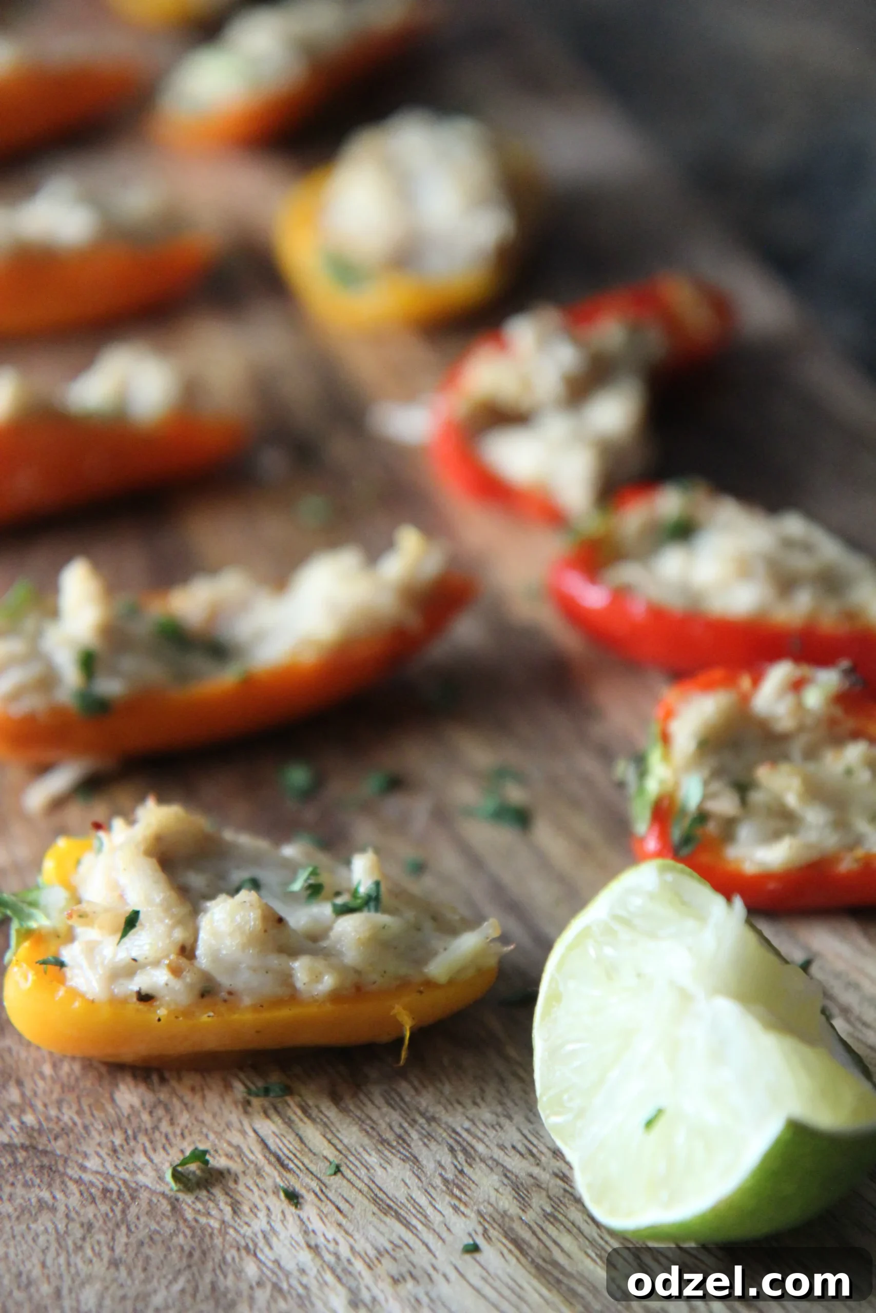 Baked Crab Stuffed Bell Peppers 2 Seafood and spicy bell peppers are a match made in heaven as these appetizers are sure to please.