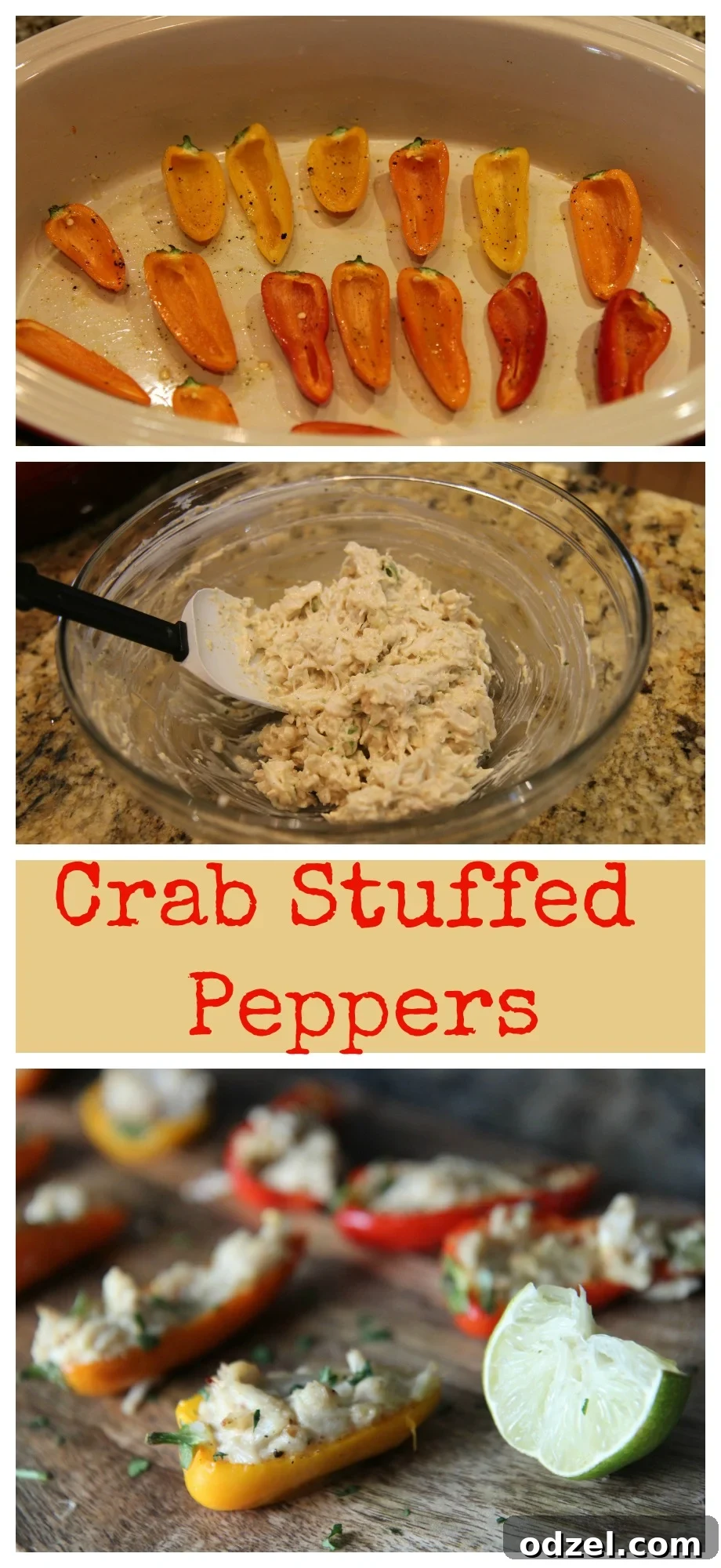 Baked Crab Stuffed Bell Peppers 7 Learn how to make these delicious and easy Crab Stuffed Peppers at CookedbyJulie.com, a perfect appetizer for any occasion.