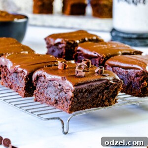 Six perfectly baked chocolate brownies on a cooling rack, anticipating their delicious fudge topping.