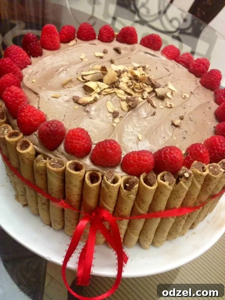 Decadent Nutella Dream Cake 2 This Nutella cake is made with a Nutella frosting and topped with raspberries and almond slices