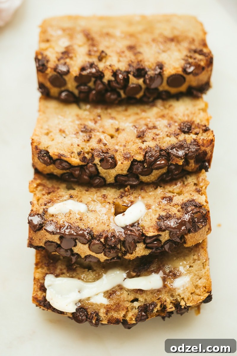 4 slices of banana bread with butter 