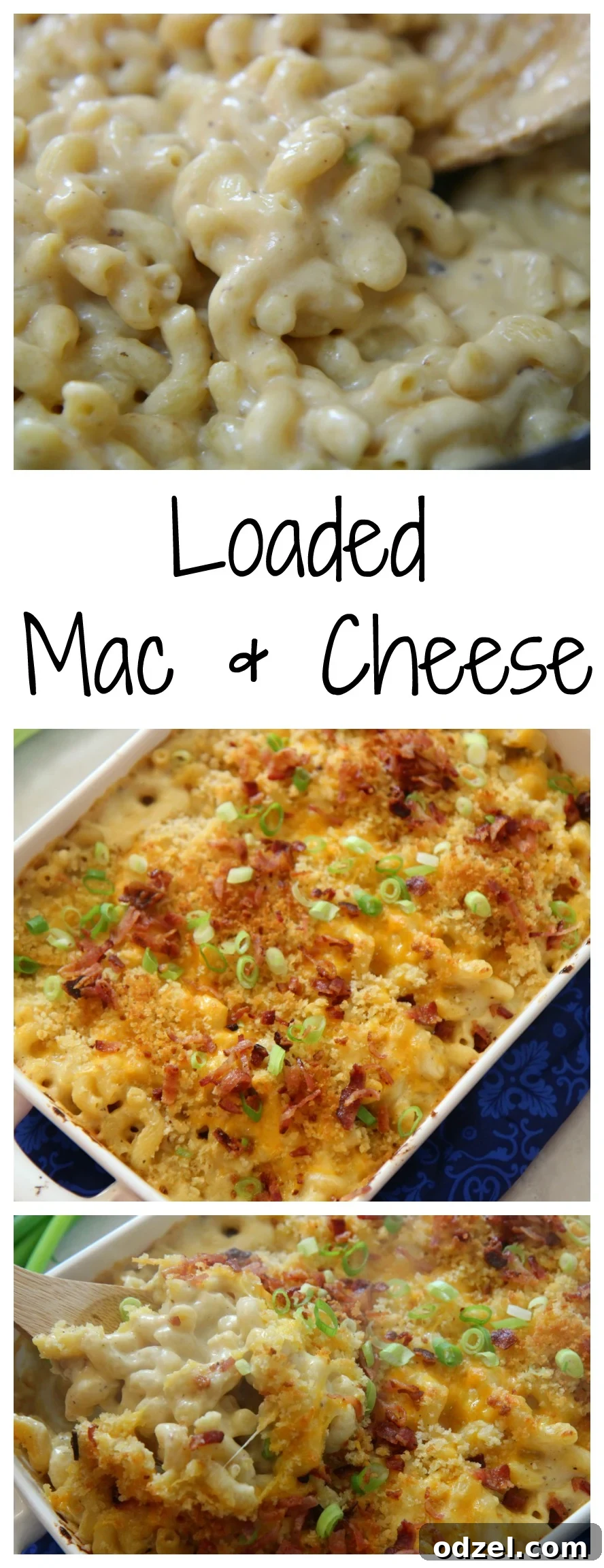 Epic Mac and Cheese 6 Learn how to make this delicious loaded Mac & Cheese at CookedbyJulie.com, featuring bacon, garlic, gouda, and cheddar.