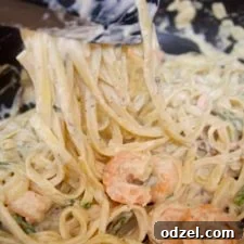 Delicious Garlic Shrimp Fettuccine Alfredo ready to be served