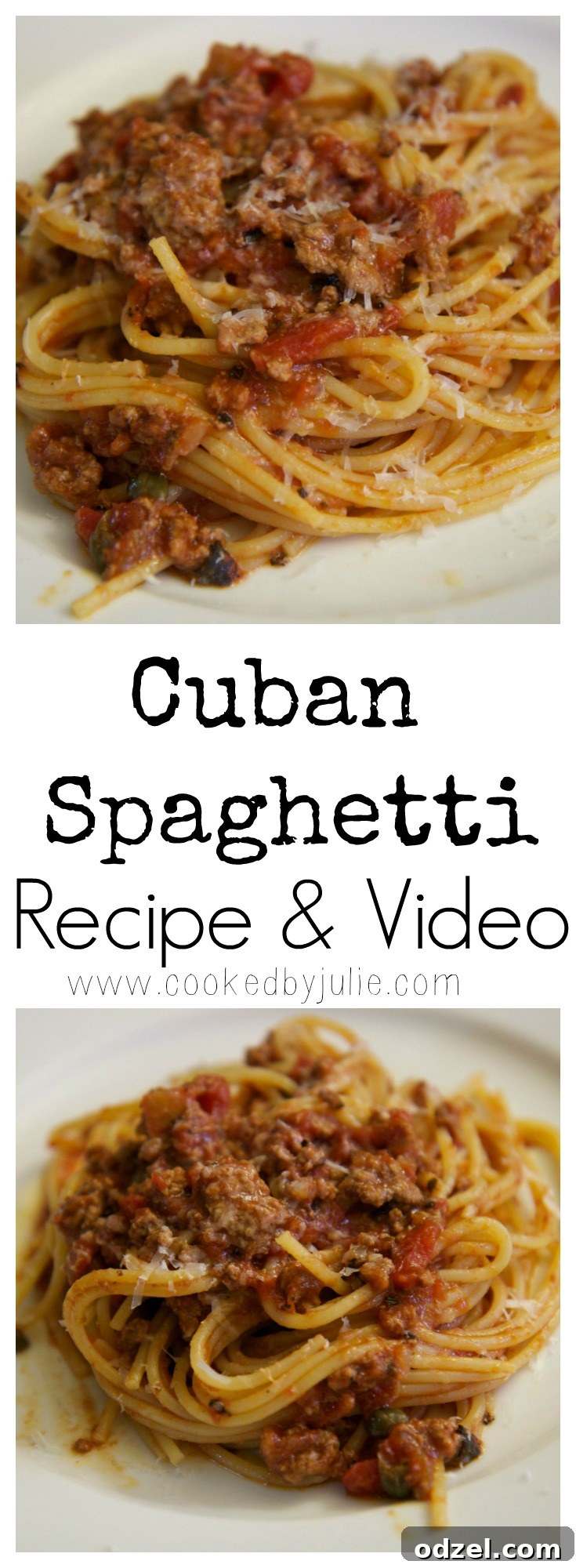 Try this Cuban Spaghetti recipe from CookedbyJulie.com, showcasing a close-up of the perfectly coated pasta.