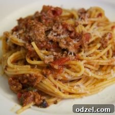 A close-up of Cuban Spaghetti, ready to be served.