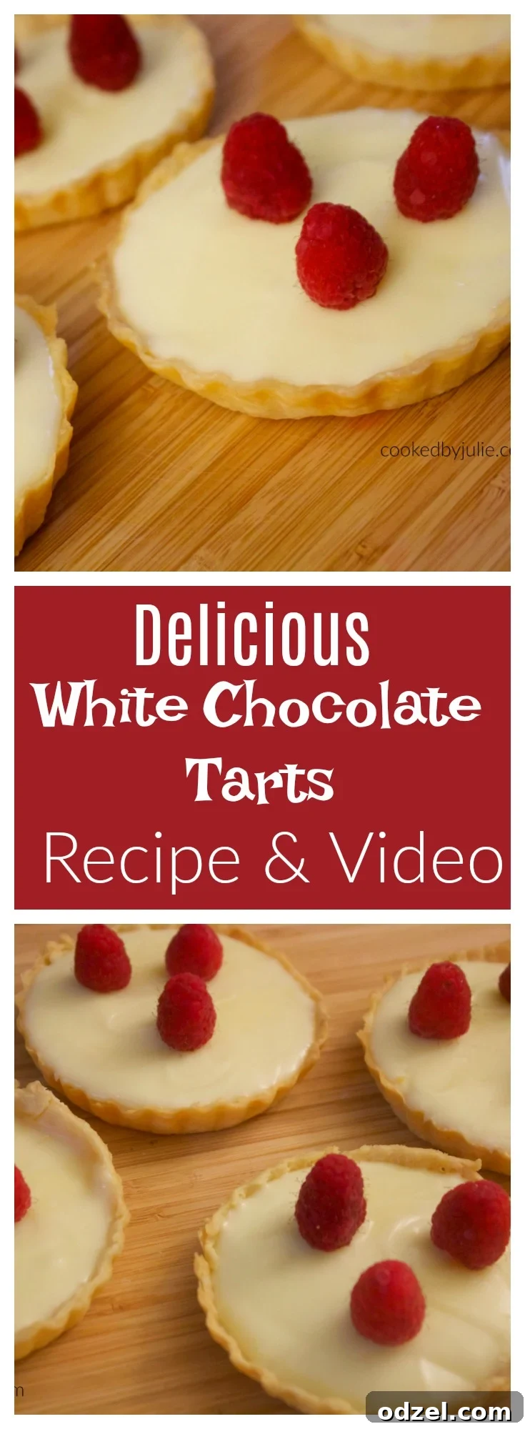 Decadent White Chocolate Tartlets 4 A side view of a white chocolate tart, highlighting its golden crust and the smooth, creamy filling adorned with berries.