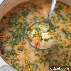 caldo de queso in a large white dutch oven with a ladle.