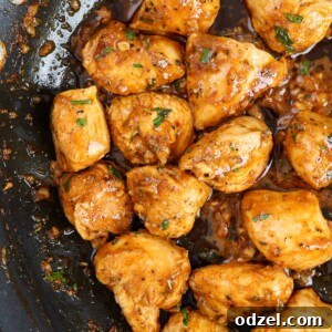 garlic butter chicken bites in a skillet.