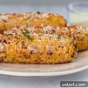 air fryer Mexican corn on a plate.
