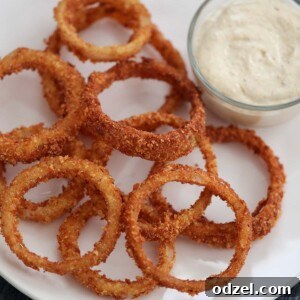 Crispy onion rings with spicy aioli on the side.