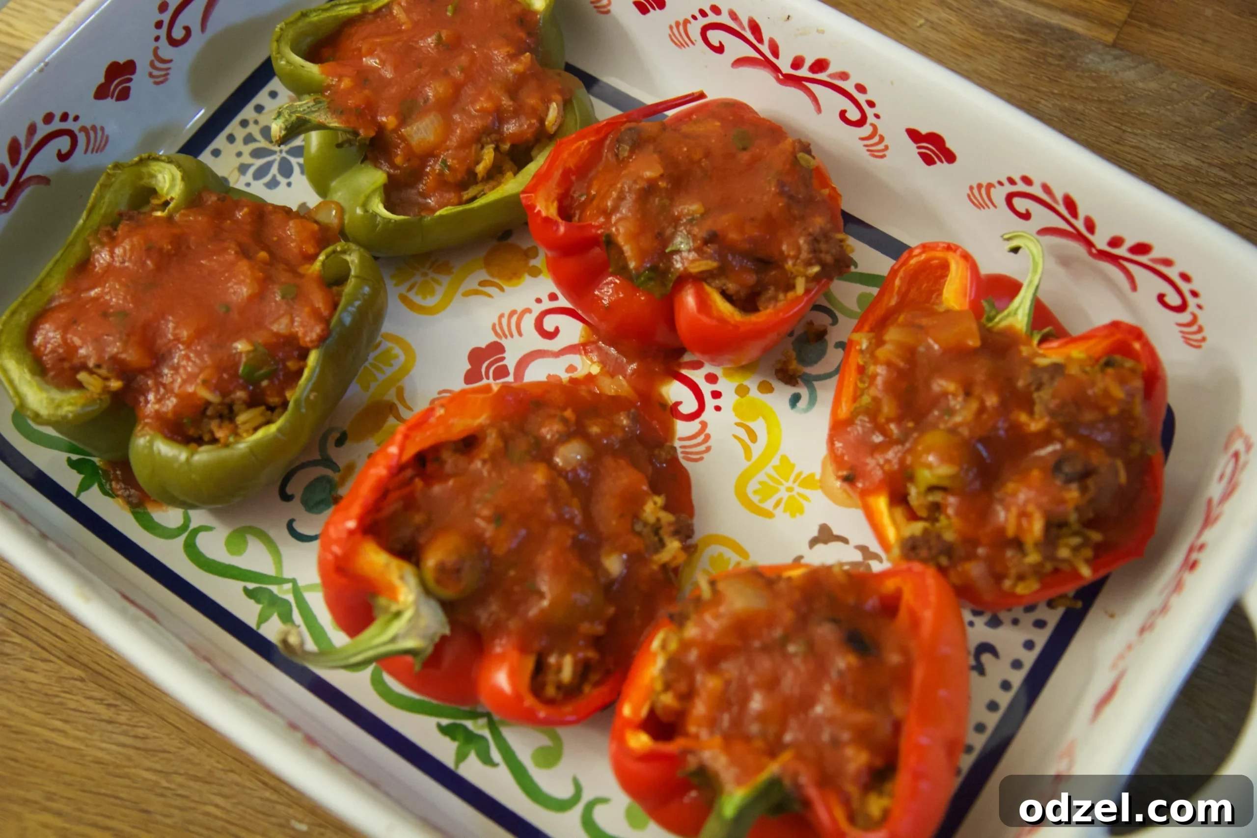 Cuban stuffed bell peppers filled with cuban picadillo filling