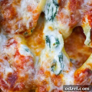 spinach and ricotta stuffed shells up close.