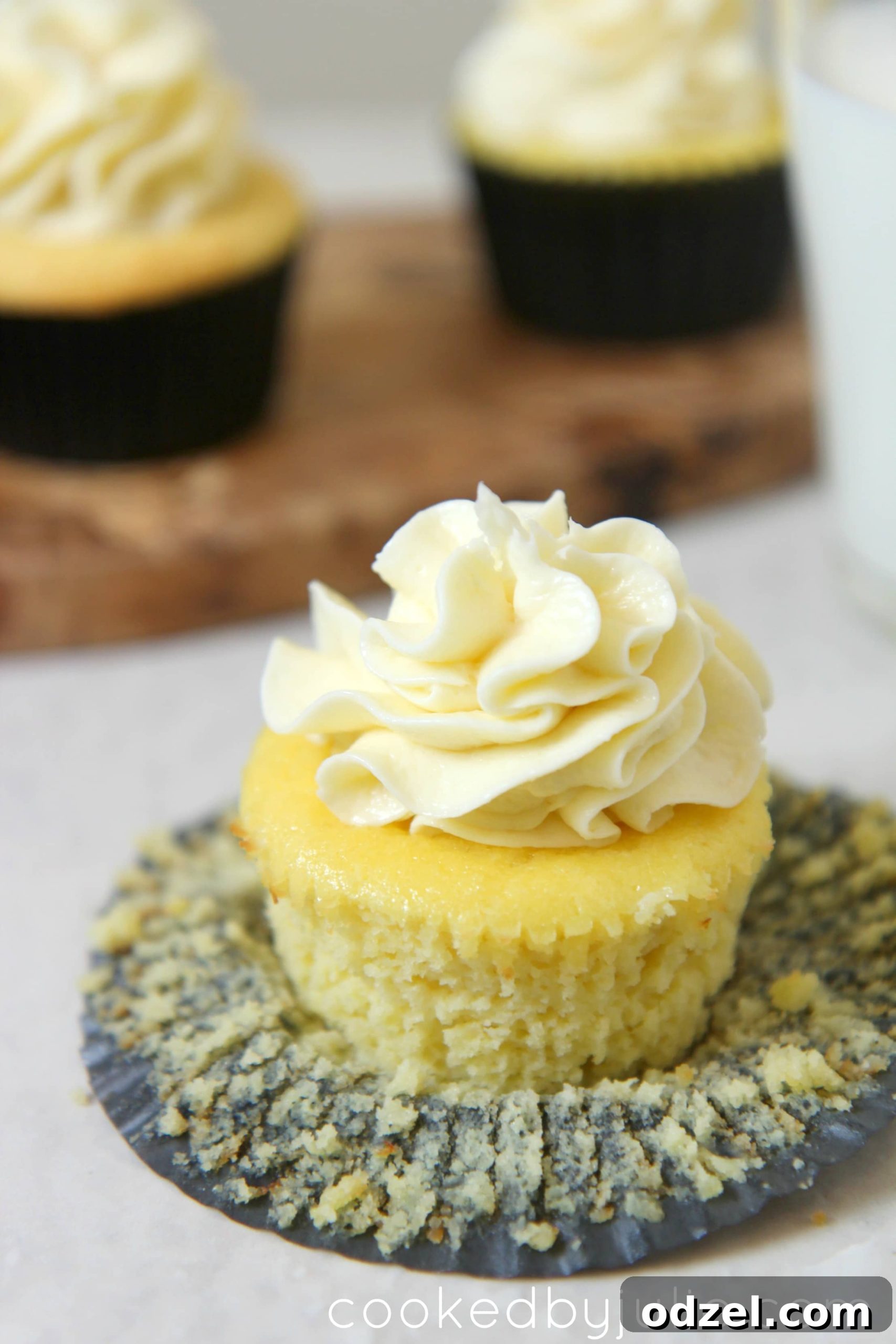 A healthier dessert option: low carb vanilla cupcakes frosted and ready to eat
