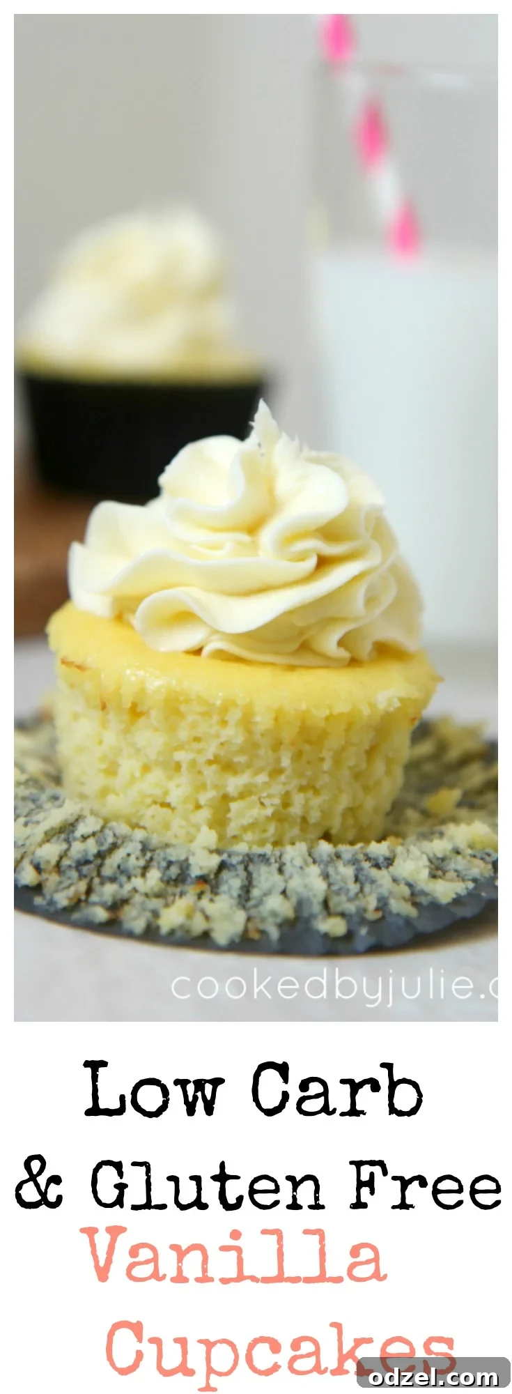 Learn how to make these incredibly easy low carb and gluten-free vanilla cupcakes at cookedbyjulie.com