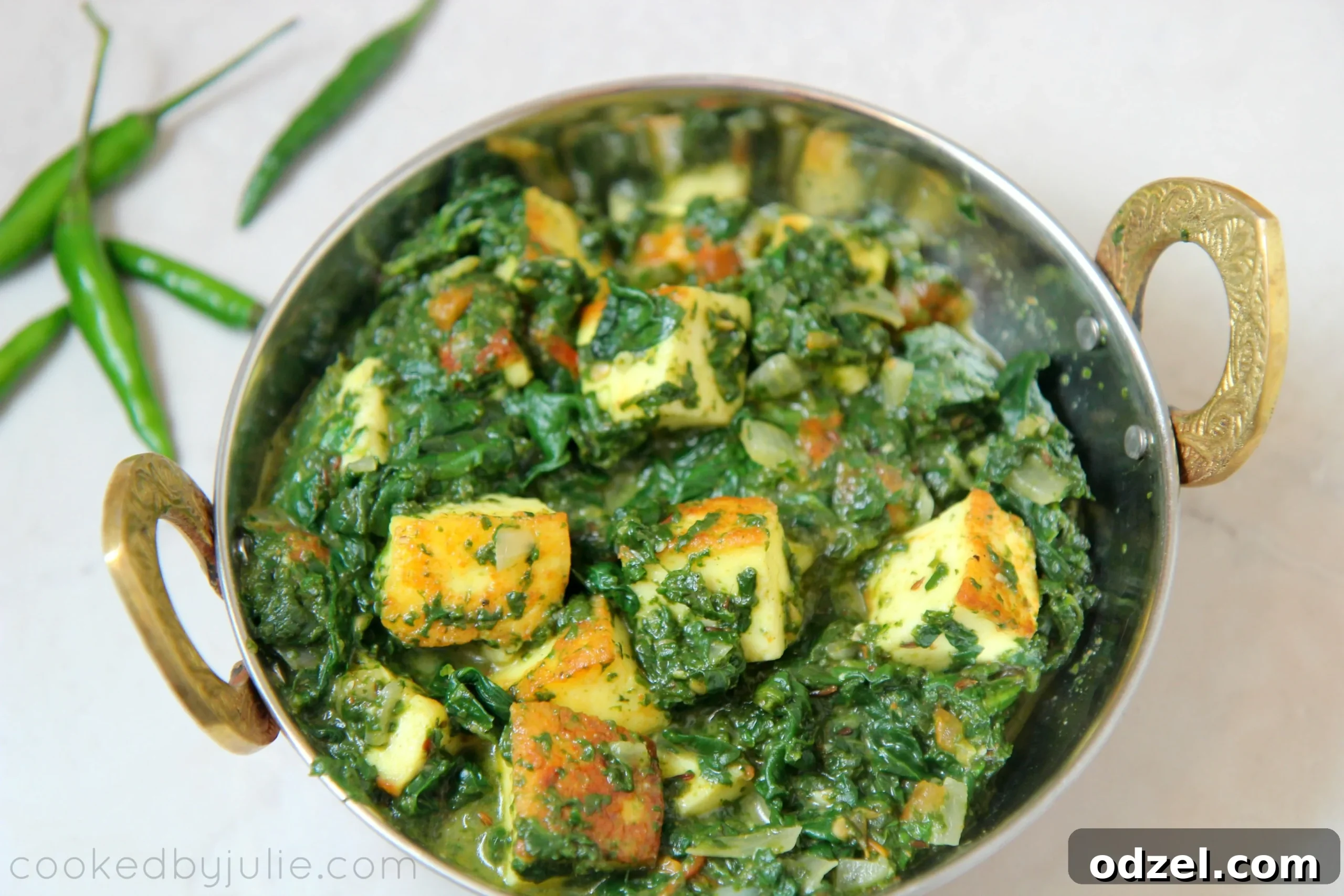 horizontal photo of saag paneer in a small bowl 