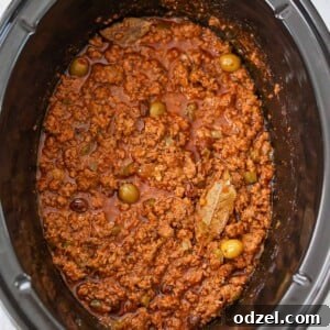 Cooked Cuban picadillo in the crockpot.