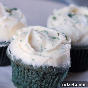 Azure Velvet Delights 2 blue velvet cupcake up close.