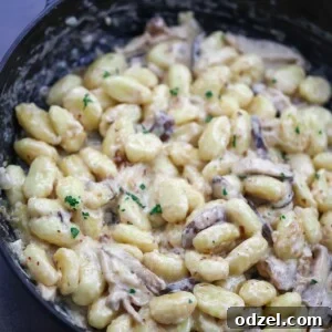 creamy truffle gnocchi in a skillet.