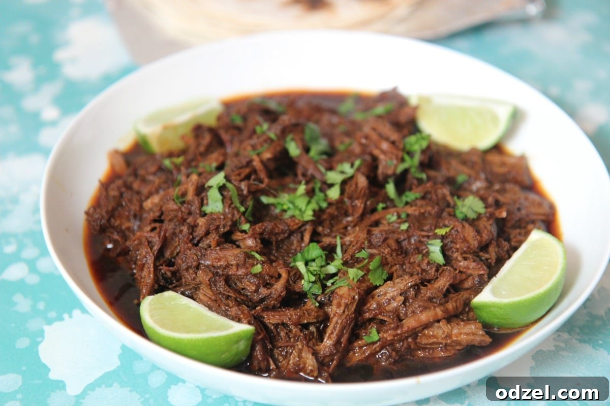 Melt-in-Your-Mouth Barbacoa 4 Shredded Barbacoa Beef served in a bowl, ready for plating