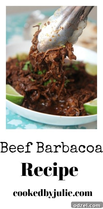 Melt-in-Your-Mouth Barbacoa 5 Barbacoa beef with fresh lime wedges and cilantro garnish on a white plate