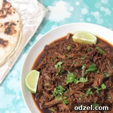 Barbacoa Beef with lime and cilantro garnish