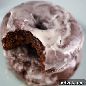 A perfectly baked and glazed chocolate donut, capturing its rich color and inviting texture.