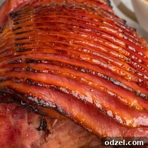 apple cider glazed ham up close.