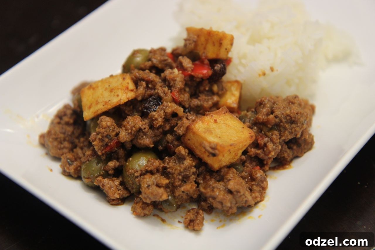 Cuban Picadillo with Golden Potatoes 5 One healthy serving size of picadillo with white rice