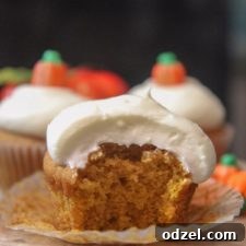 Delicious pumpkin cupcakes with cream cheese frosting.