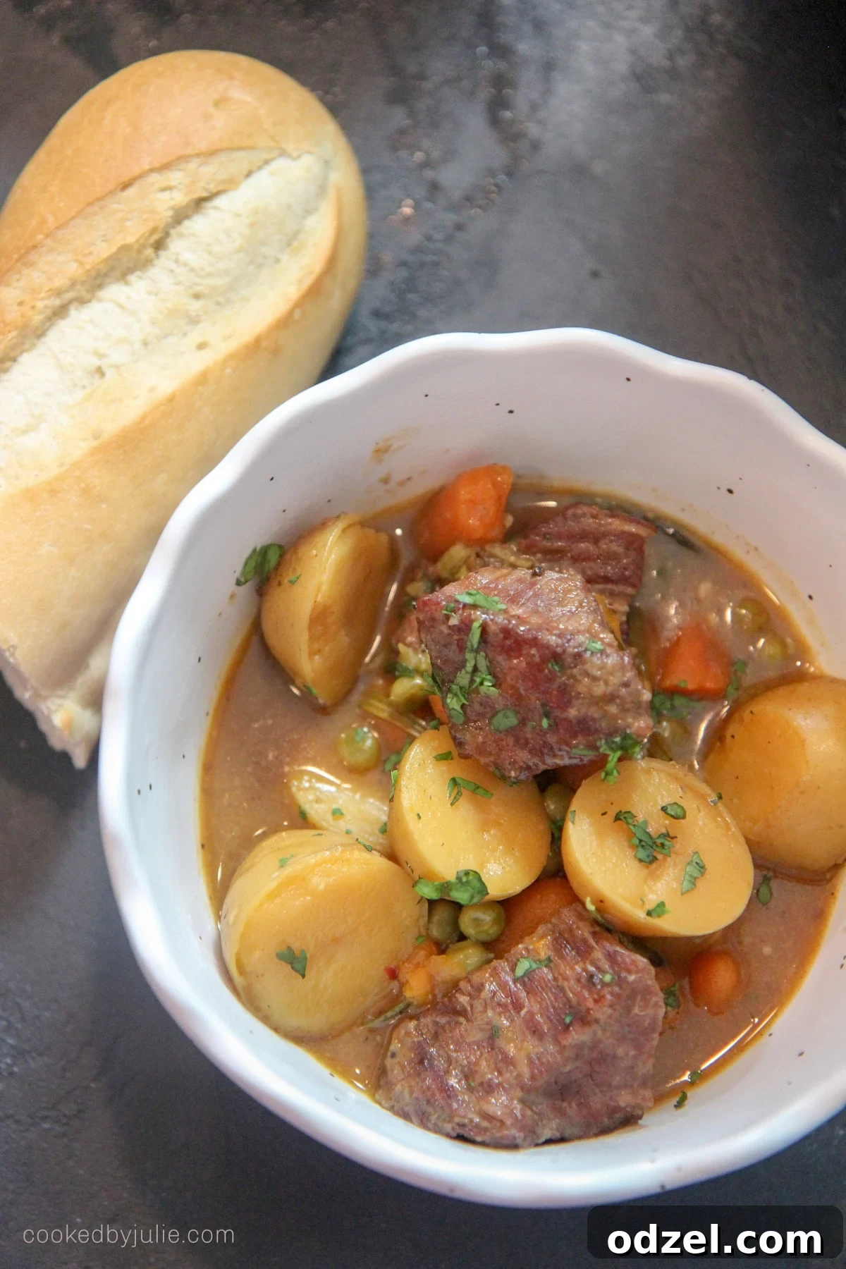 Hearty Instant Pot Beef Stew 2 Delicious and comforting Instant Pot Beef Stew in a serving bowl, garnished with fresh parsley.