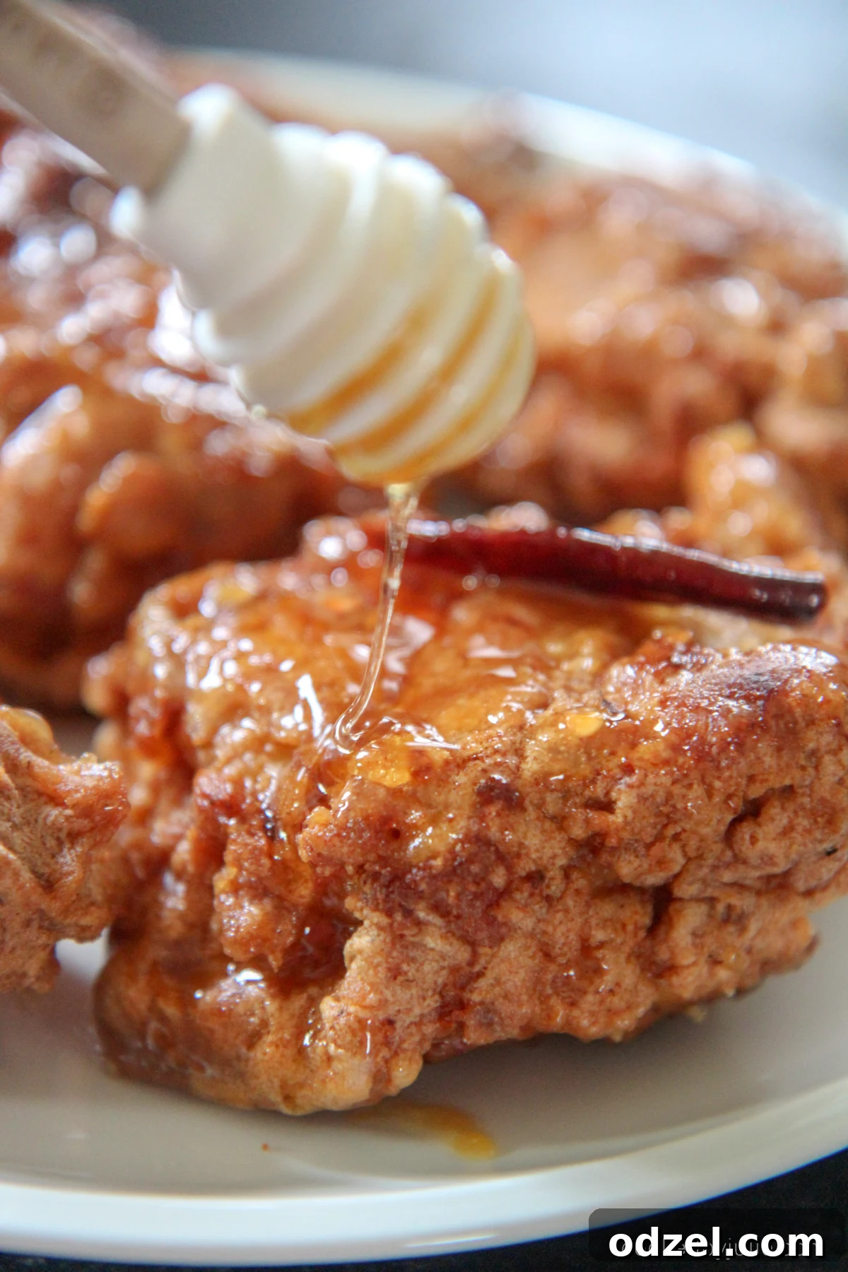Honey Fried Chicken, close-up with glistening sauce