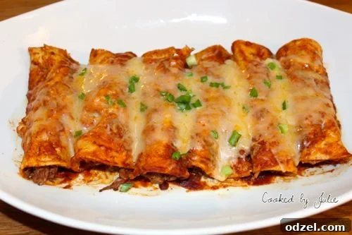Close-up of a Shredded Beef Enchilada - Irresistibly Delicious