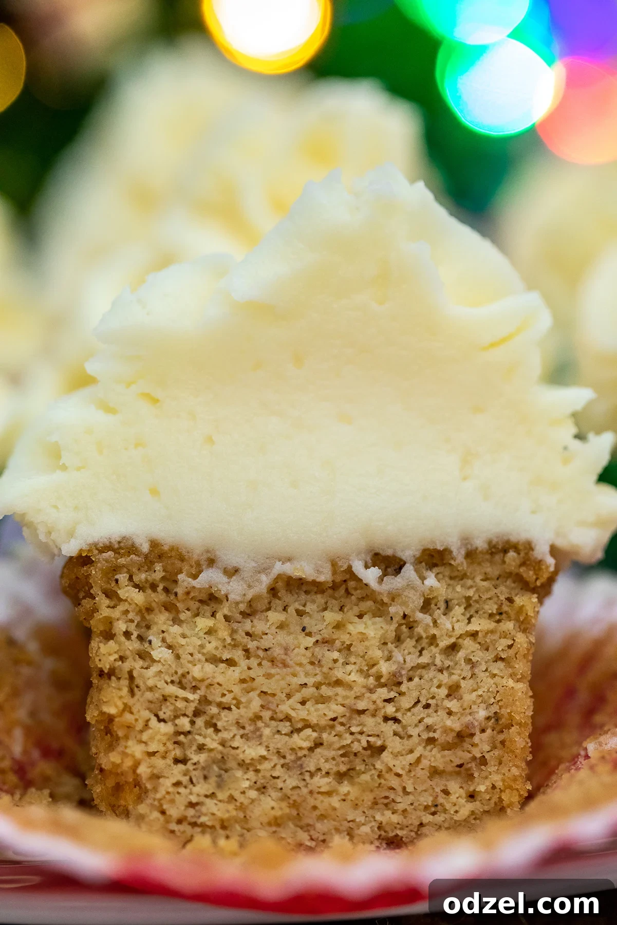 Cozy Gluten Free Gingerbread Cupcakes 5 A close-up shot revealing the moist, tender crumb of a gluten-free gingerbread cupcake, showing its perfect internal texture