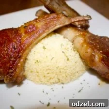 Close-up of a honey garlic lamb chop