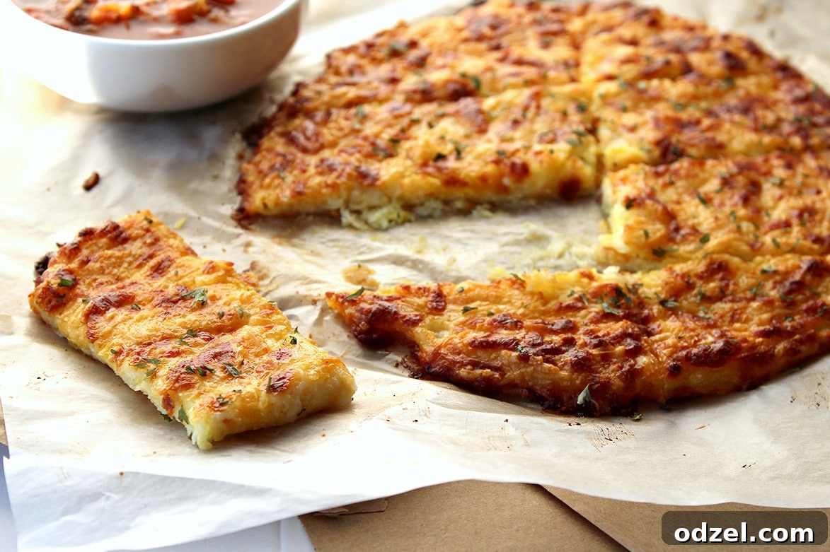 Golden Keto Cheese Bread 5 Baked cheesy breadsticks with tomato sauce for dipping