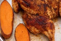 Crispy Sheet Pan Spatchcock Chicken with Roasted Sweet Potatoes