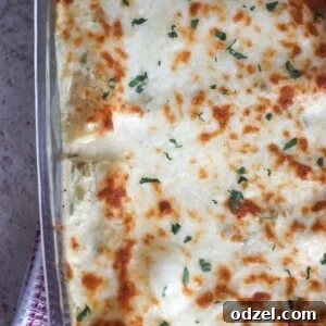 White chicken enchiladas in a 9x13 baking dish.