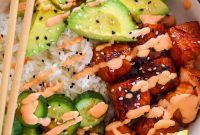 Salmon and Avocado Rice Bowls with Sesame Soy Dressing