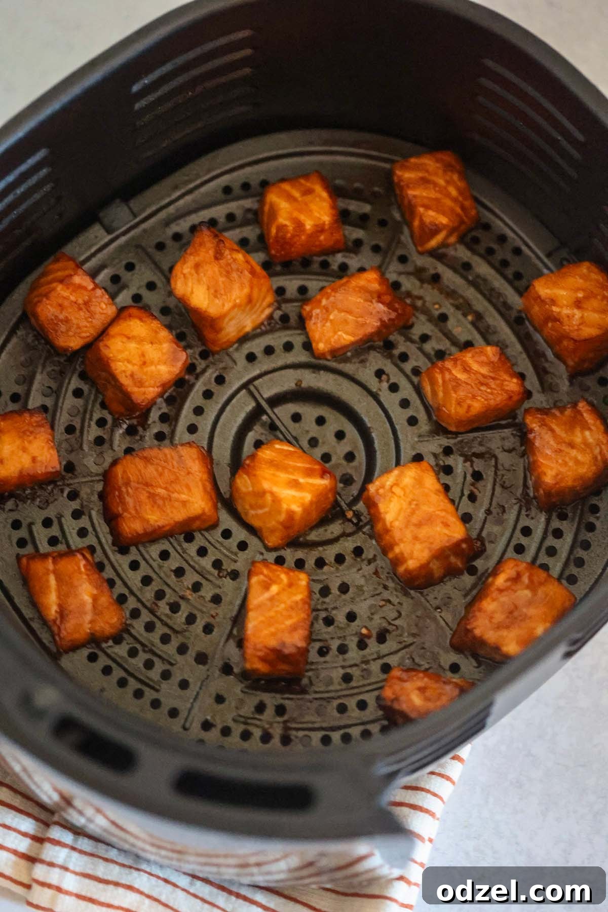 Salmon and Avocado Rice Bowls with Sesame Soy Dressing 6 salmon chunks in the air fryer.